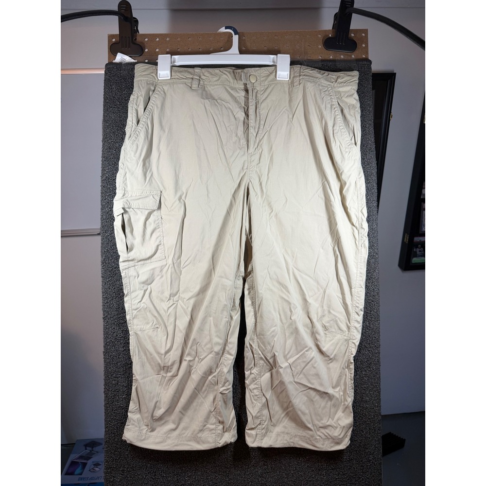 L.L.Bean Vista Camp Capri Pants Womens 1X Plus Tan Ripstop Cargo Stretch 516921